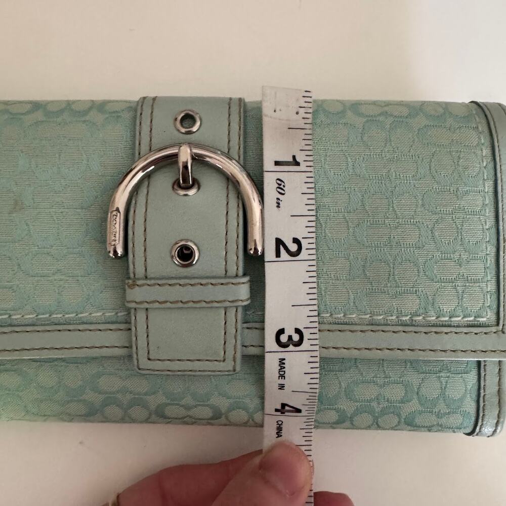 Coach Vintage Soho Signature Buckle Trifold Wallet and Checkbook Blue Teal Rare - Picture 10 of 10
